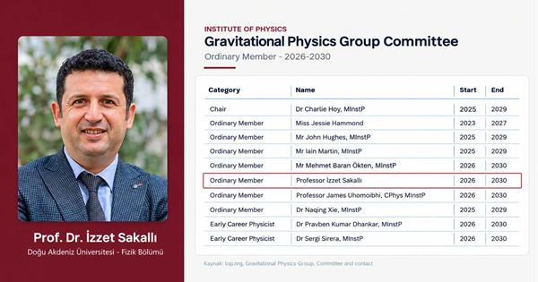 EMU Faculty Member Prof. Dr. İzzet Sakallı Elected to the Committee of the Gravitational Physics Group of the Institute of Physics